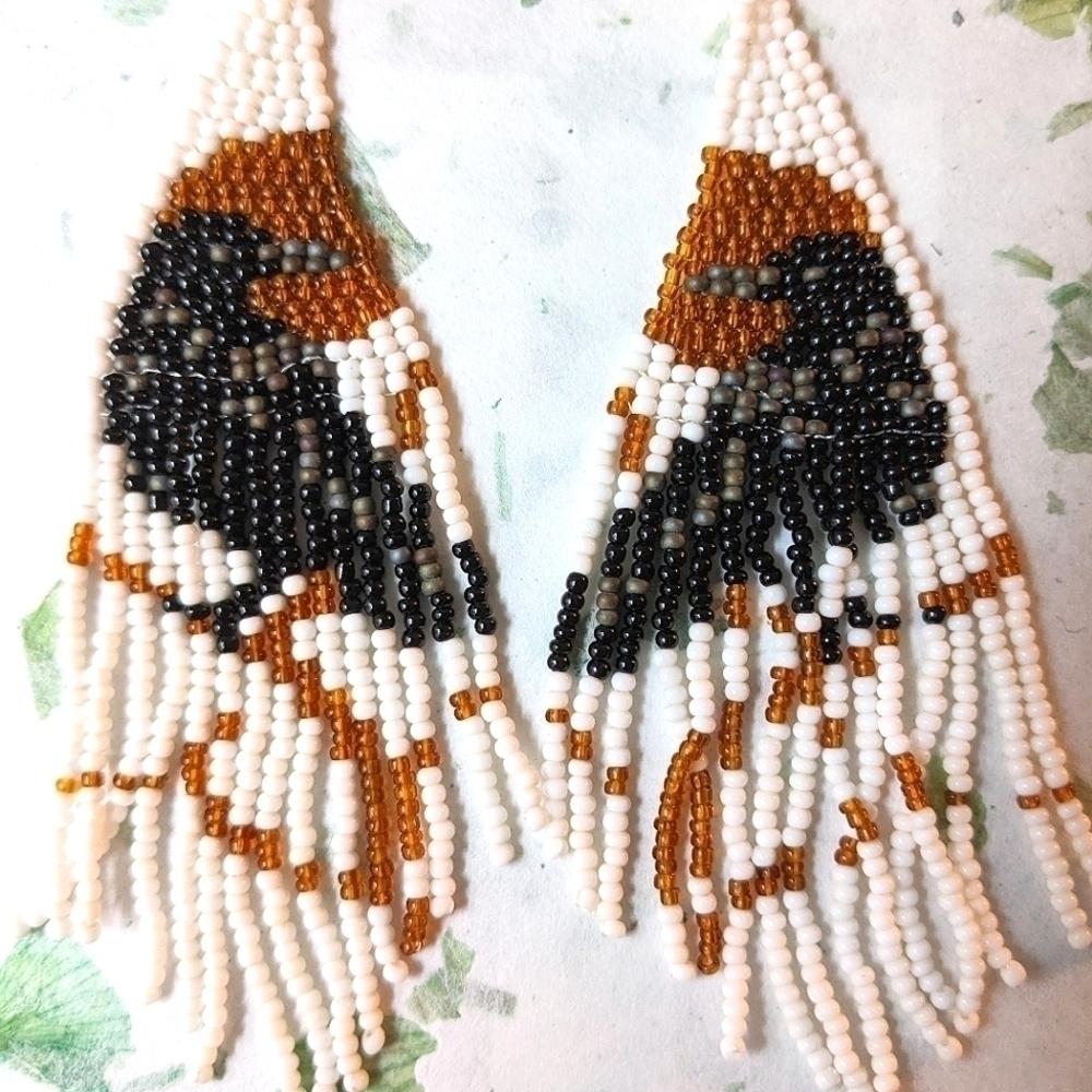 Boho Raven Blackbird Beaded Drop Earrings